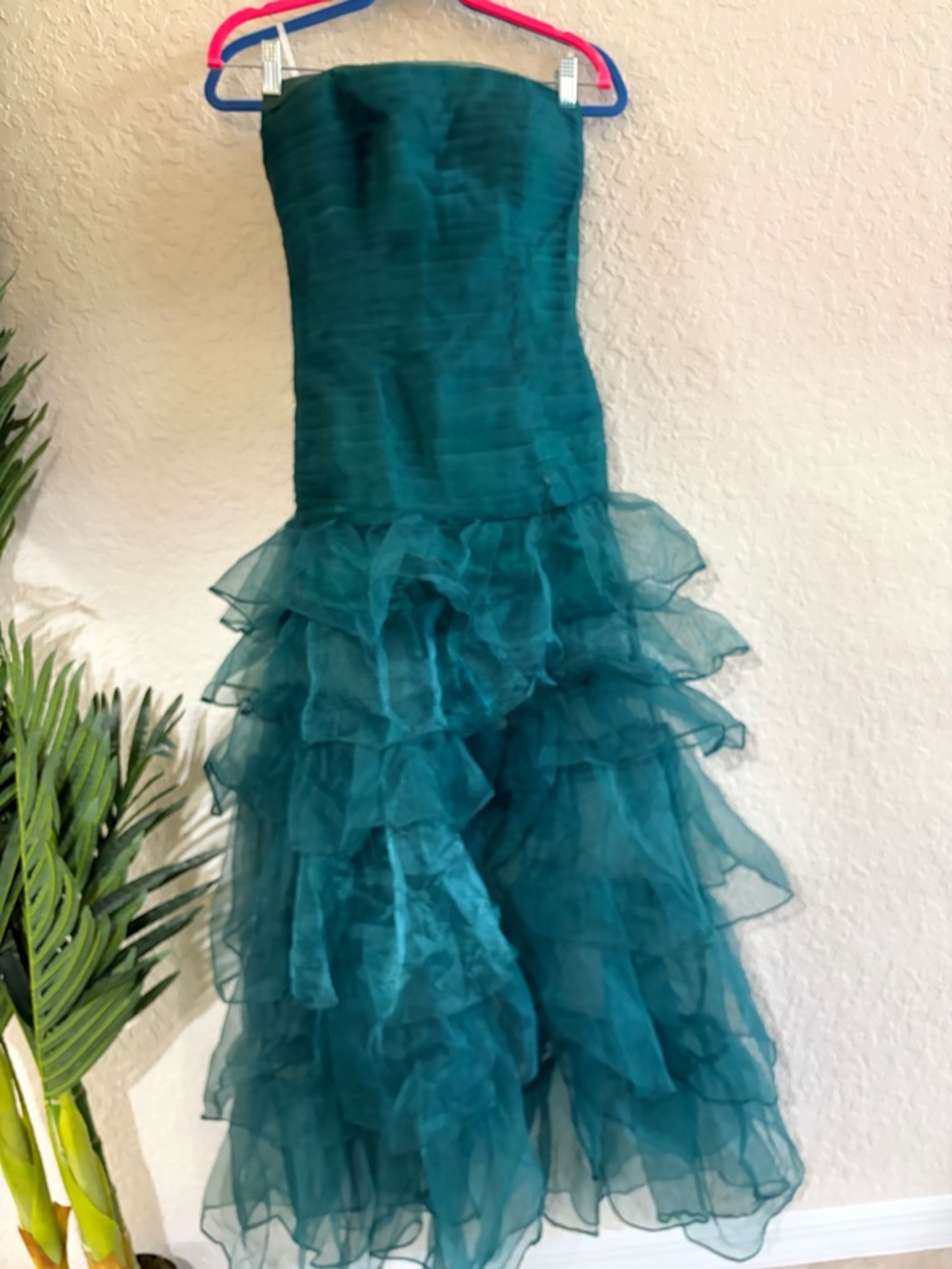 Strapless Teal Ruffled Tulle Dress